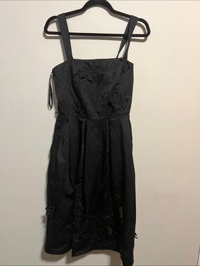 White House Black Market Black Midi Dress with Floral Appliqué